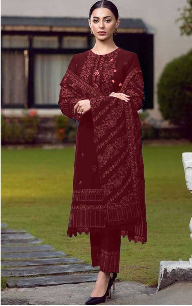 3PC Unstitched Dhanak Embroidered Shirt with Dhanak Emb Work Shawl Embroidered Dupatta RJ-1135