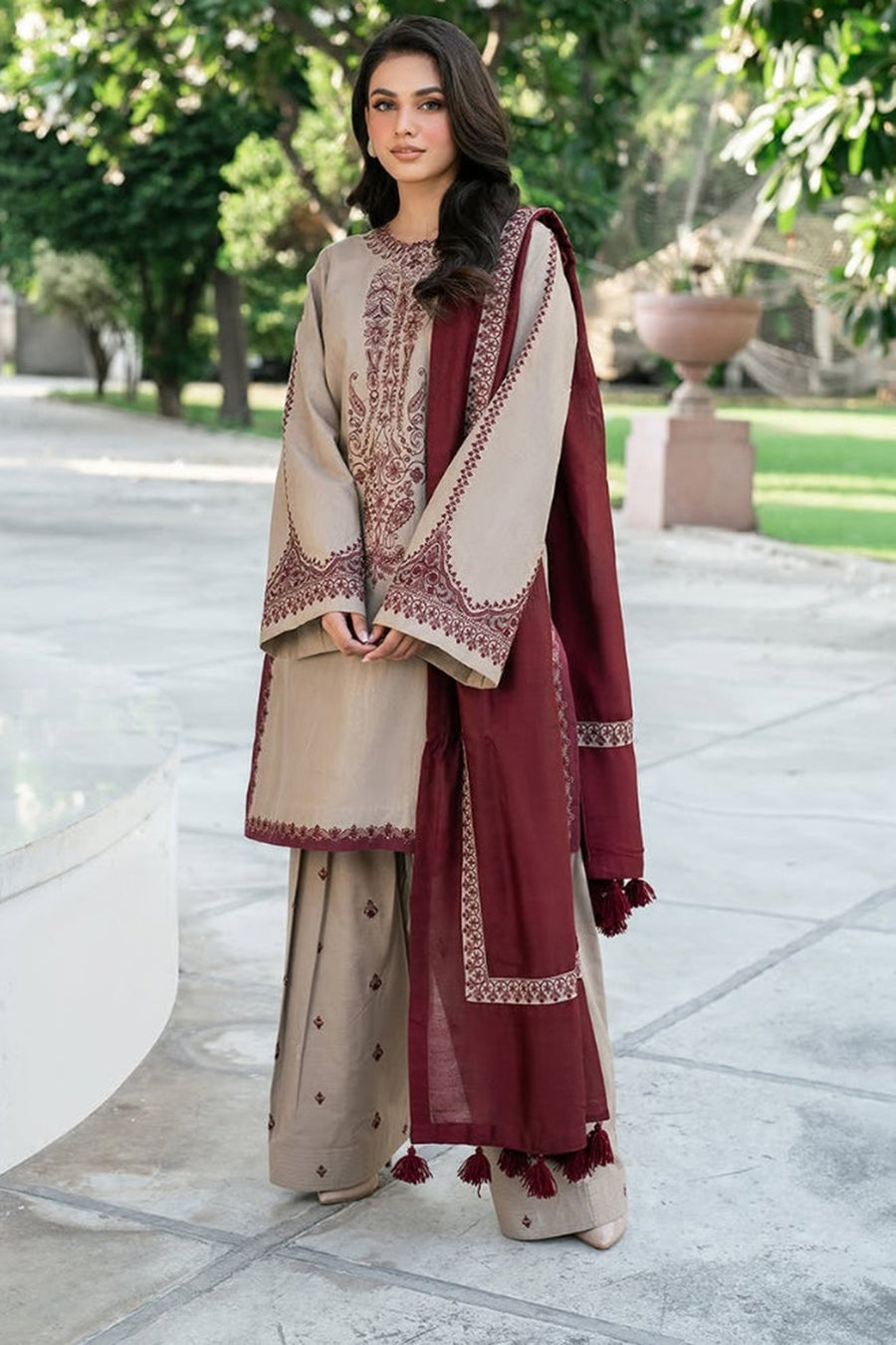 3PC Unstitched Dhanak Embroidered Shirt with Dhanak Emb Work Shawl Embroidered Dupatta RJ-1134 A