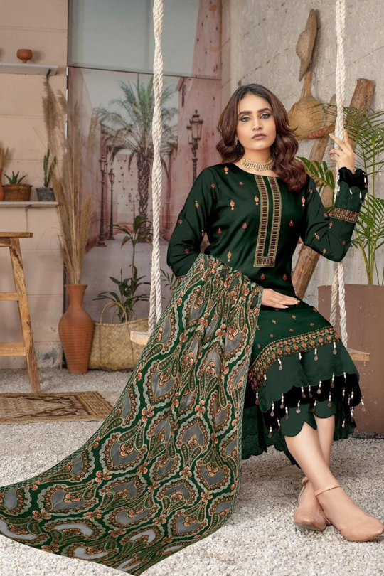 3PC Unstitched Dhanak Embroidered Shirt with Dhanak Emb Work Shawl Embroidered Dupatta RJ-1134 A