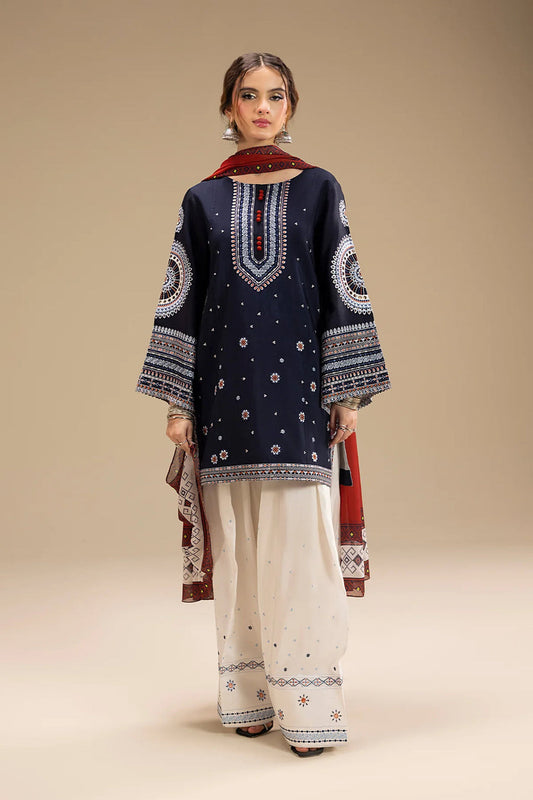 3 Pcs women’s unstitched Dhanak embroidered suit