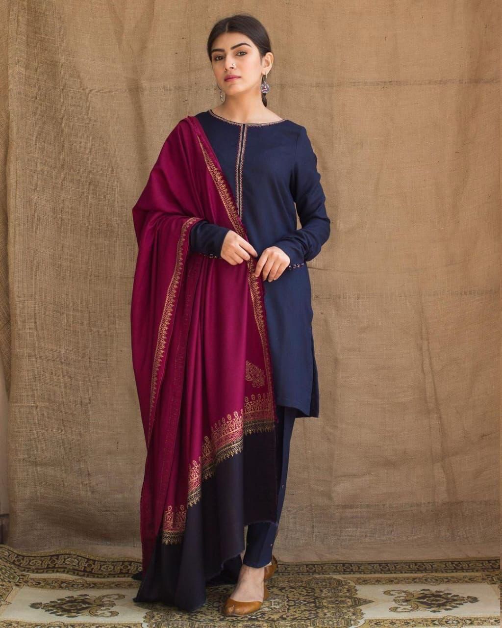 3 Pcs women’s unstitched Dhanak embroidered suit
