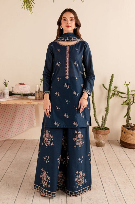 3 Pcs women’s unstitched Dhanak embroidered suit