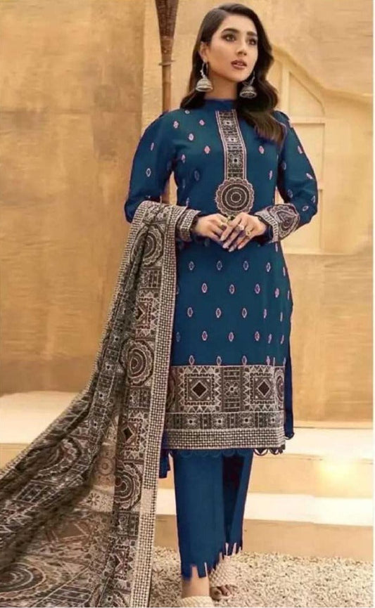 3PC Unstitched Dhanak Embroidered Shirt with Dhanak Emb Work Shawl Embroidered Dupatta RJ-1134 A